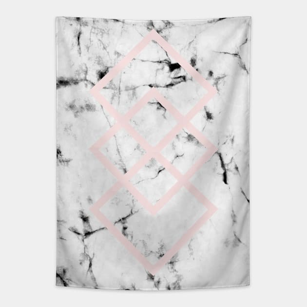 White Marble Concrete Look Blush Pink Geometric Squares Tapestry by fivemmPaper