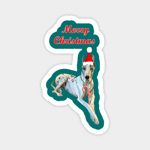 Merry Christmas Harlequin Great Dane Dog Magnet by Art by Deborah Camp