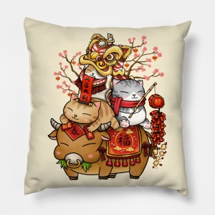 Chinese New Year Cats on Ox Pillow