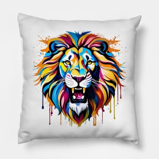 Lion Head Dripping Rainbow Graffiti Pillow