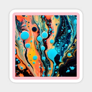 Vibrant Fluid Artistry in Aqua and Orange Magnet