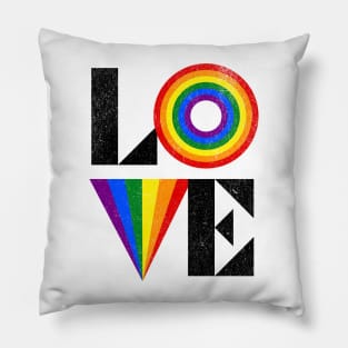 Retro LOVE LGBTQIA Rainbow Flag Distress Pillow