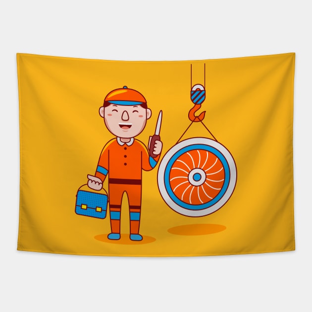 Cute Aerospace Engineer Cartoon Tapestry by MEDZ