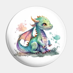 little Cute Dragon watercolor Pin