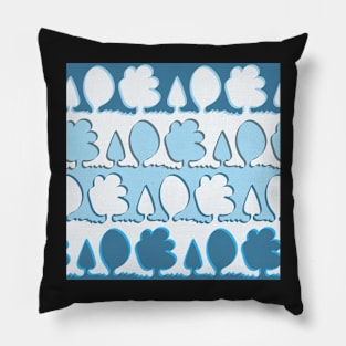 Minimalist Continuous Line Forest in cool steel blue grey tones Pillow