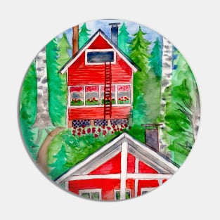 Cabin in the Woods - Summer Watercolor Pin