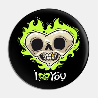 Skull Heart in Flames I Love You Valentines Day Gift Pin