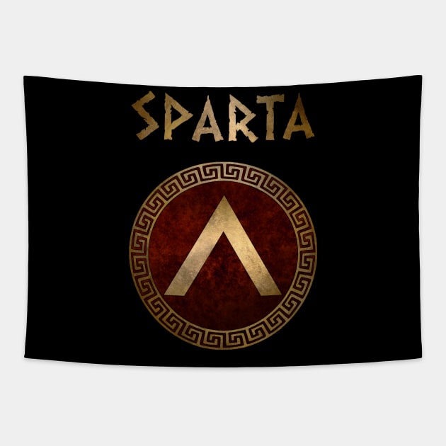 Spartan Shield Lacedaemonian Lambda Ancient Symbol of Sparta Tapestry by AgemaApparel