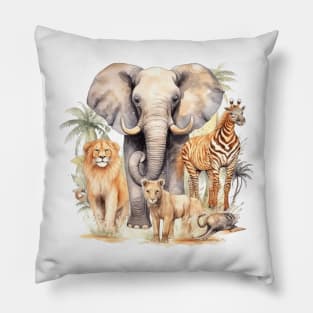 Watercolor Animal Safari #3 Pillow