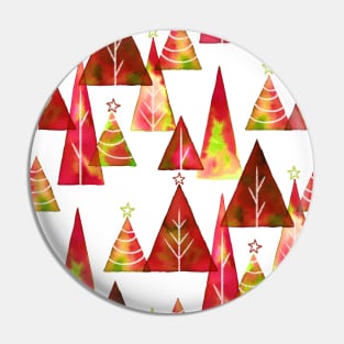 Red and Green Watercolor Christmas Trees Pin