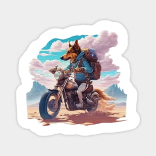 Dog riding a motorcycle in the desert Magnet