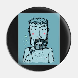 Sad cartoon man shaving his beard Pin