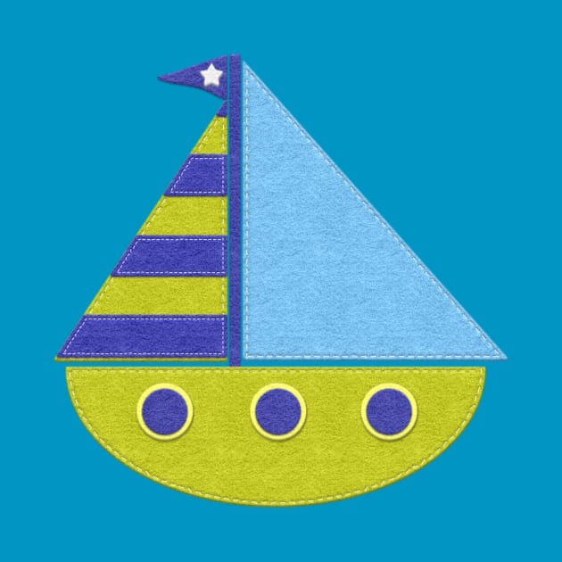 Cute Felt Look Sailboat Green and Blue by CheriesArt