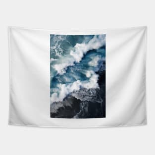 Waves on a black beach in Iceland - Aerial Landscape Photography Tapestry