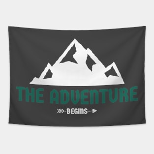 Adventure begins Mountains Tapestry