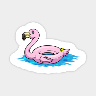 Flamingo at Swimming with Swim ring Magnet