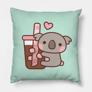 Cute Little Koala Bear Hugging Iced Coffee Pillow