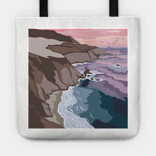 Sunrise Hill Ocean Simple Landscape Digital Illustration Tote