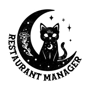 Restaurant Manager - Magical Cat On Moon Design T-Shirt