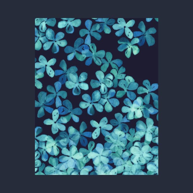 Hand Painted Floral Pattern in Teal & Navy Blue by micklyn