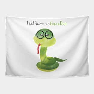 Feel Awesome Everyday - Cute Green Healthy Snake Tapestry