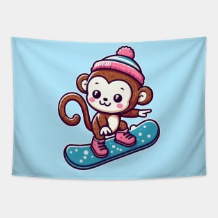 Cute monkey Snowboarding Tapestry