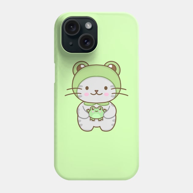 Cute cat with a frog costume Phone Case by Miaufu&Friends