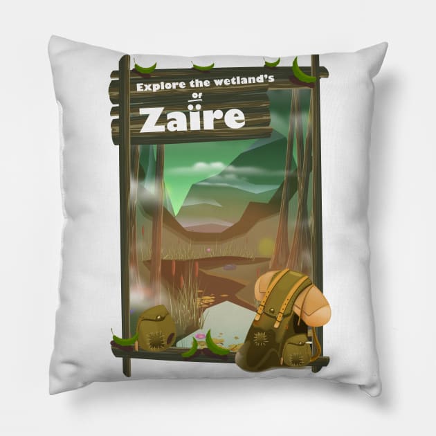 Explore the Wetlands of Zaïre Pillow by nickemporium1