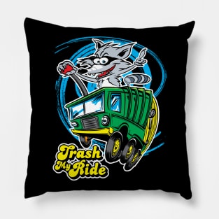 Trash My Ride Raccoon in a Trash Truck Pillow