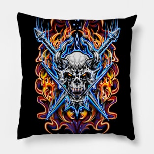 Steel and Fire Demon Skull Pillow