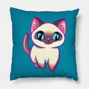 a colorful alien-like Siamese cat illustration Pillow