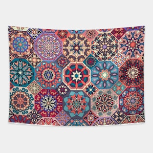 Vintage patchwork with floral mandala elements Tapestry