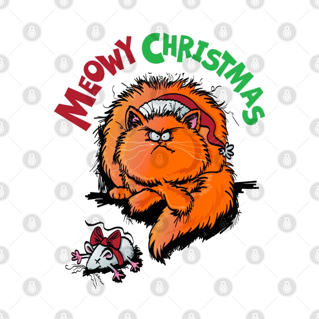 meow Christmas, funny cat design by Kerrycartoons