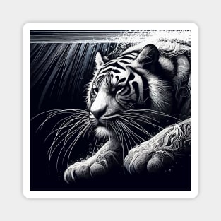 Monochromatic Outline Tiger Swimming in Water Portrait Magnet