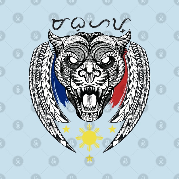 Philippine 3 Stars Sun / Tribal line Art Tiger / Black Panther / Baybayin word Mabuhay (long live) by Pirma Pinas