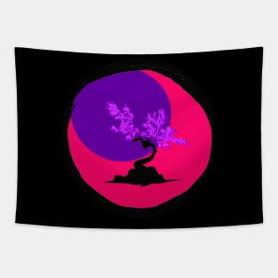 Purple and Pink Vaporwave Bonsai - Sumi inspired enso circle design Tapestry