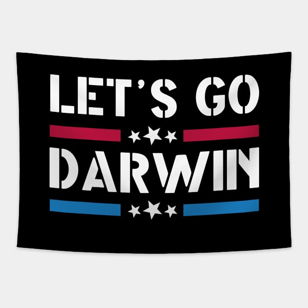 Let's Go Darwin Funny Sarcastic Women Men Vintage USA Flag Lets Go Darwin Merch Tapestry by dianoo