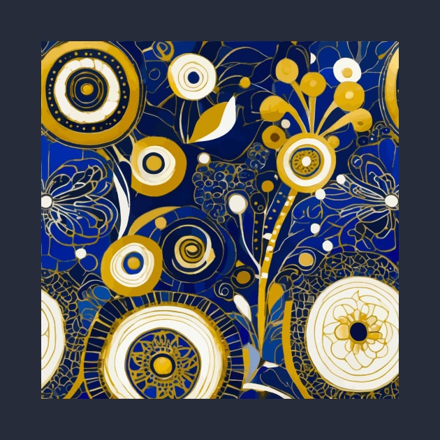 Cobalt Blue Gold and White Abstract Flowers After Klimt by bragova