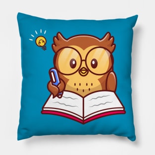 Cute Owl Writing On Book With Pen Pillow