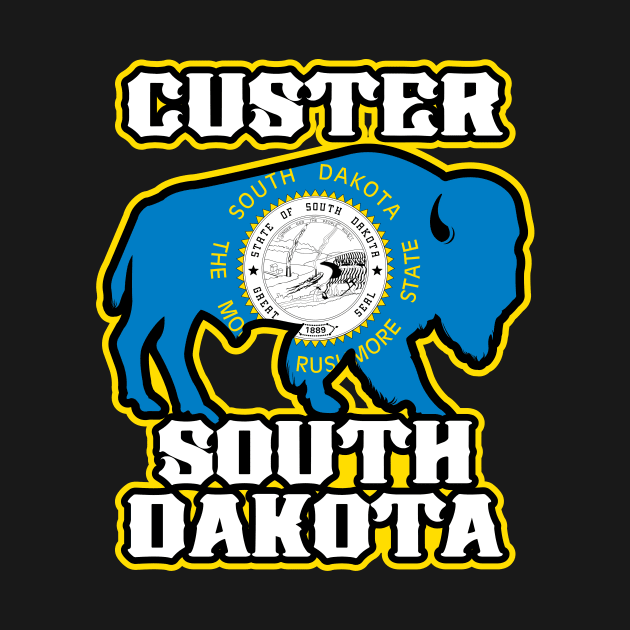 Custer South Dakota Bison State Flag Buffalo by SouthDakotaGifts