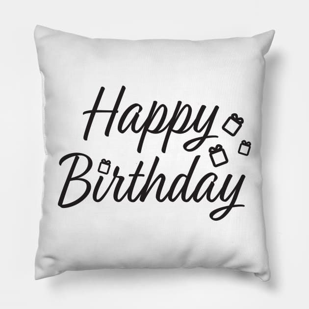 Happy Birthday - Typography Birthday greeting with gift boxes Pillow by sigdesign