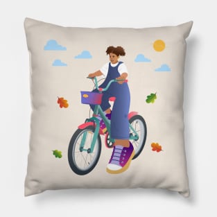 Girl Riding Bike Pillow