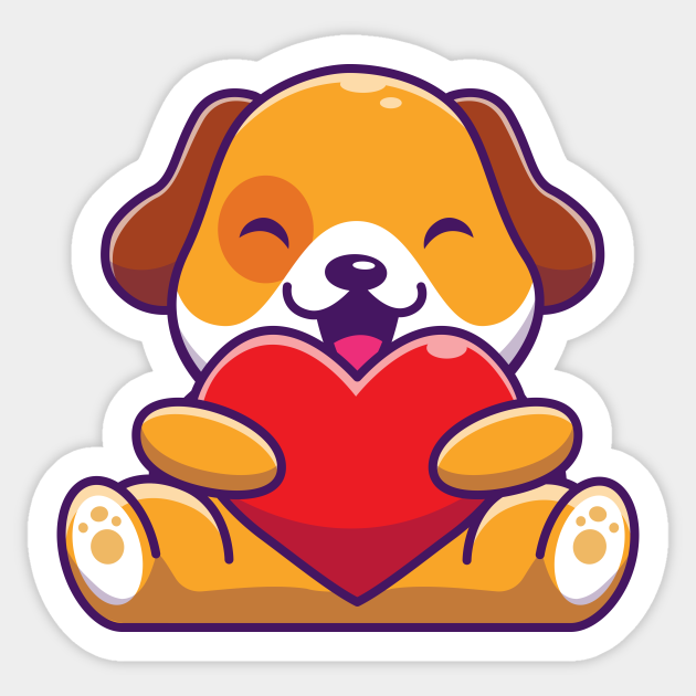 Cute Dog Holding Heart Cartoon - Dog - Sticker | TeePublic Cute Dog Holding Heart Cartoon - Dog - Sticker | TeePublic