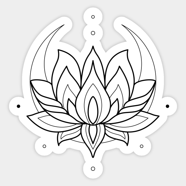 Lotus and Moon Tattoo Black 1 - Lotus - Sticker | TeePublic Lotus and Moon Tattoo Black 1 - Lotus - Sticker | TeePublic