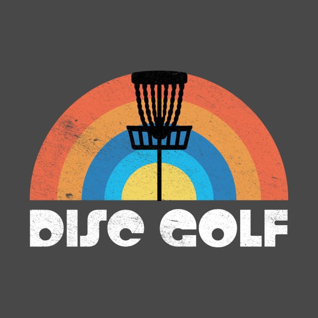 Vintage Disc Golf Basket Silhouette Retro Rainbow Distressed Graphic by SolarEscape