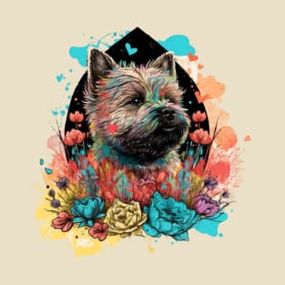 Yorkie Spring Floral Cute Retro Portrait Paint Splatter Dog Lover Painting T-Shirt