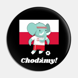 ⚽ Poland Soccer, Cute Elephant Kicks Ball, Chodźmy! Team Spirit Pin