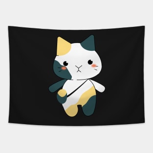 cute chubby cat walking with hanging bag Tapestry