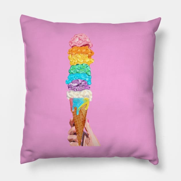 Ice cream lover - rainbow ice cream cone Pillow by Deardarling