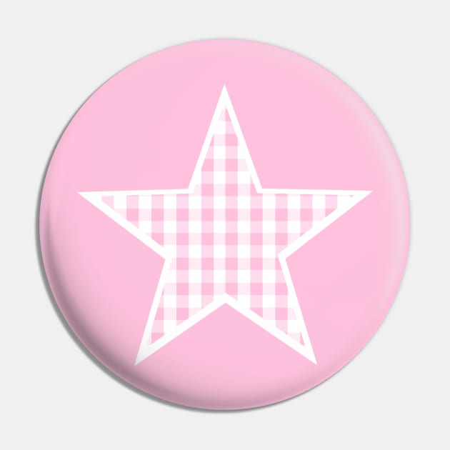 Soft Pink Gingham Star Pin by bumblefuzzies